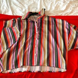 Funky Striped Short Sleeve Button Down Top